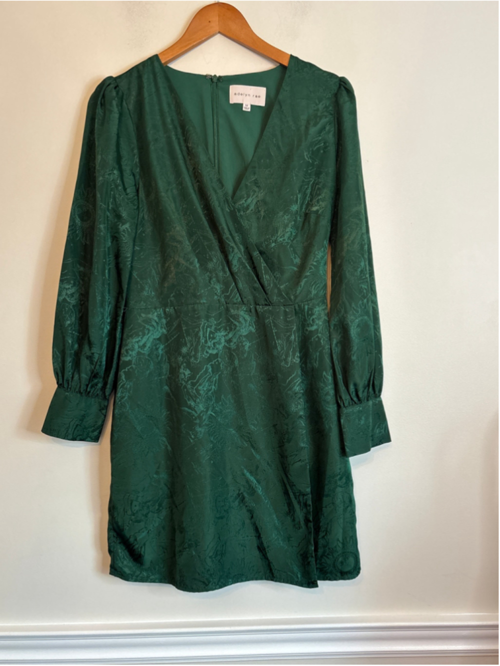 Adelyn Rae Thelma Long Sleeve Faux Wrap Mini Dress Green Size M No Belt Career